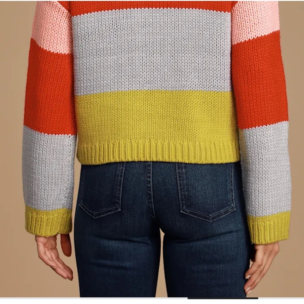 Lulus Color Me Cozy‎ Pink Multi Color Block Turtleneck Sweater - Picture 4 of 9